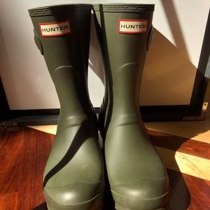 Green hunter rain boots